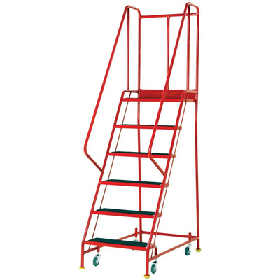 RS PRO 6 Tread Steel Steps 1.4m Platform Height, Red