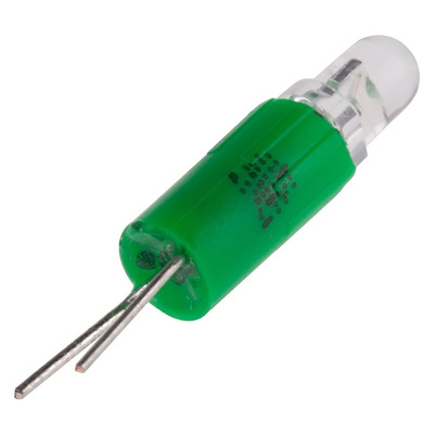 LED Reflector Bulb, Bi-Pin, Green, Single Chip, 3 mm Lamp, 4.25mm dia.
