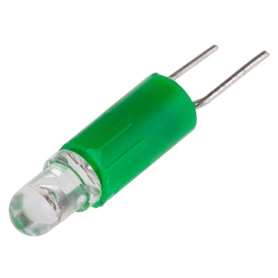 LED Reflector Bulb, Bi-Pin, Green, Single Chip, 3 mm Lamp, 4.25mm dia.