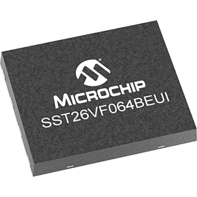 Microchip Split 64Mbit Serial-SPI Flash Memory 8-Pin WDFN, SST26VF064BEUI-104I/MF