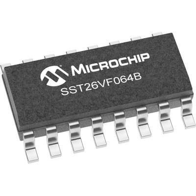 Microchip 64Mbit SPI, SQI Flash Memory 16-Pin SOIC, SST26VF064BT-104I/SO