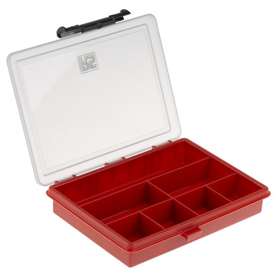 RS PRO 7 Cell Red PP Compartment Box, 32mm x 175mm x 143mm