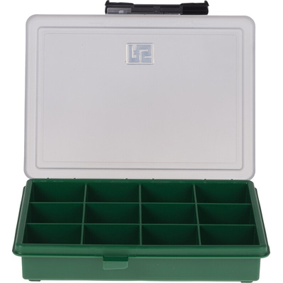RS PRO 12 Cell Green PP Compartment Box, 32mm x 175mm x 143mm