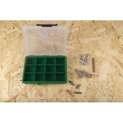 RS PRO 12 Cell Green PP Compartment Box, 32mm x 175mm x 143mm