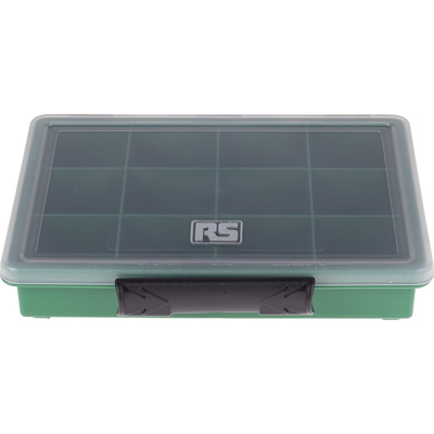 RS PRO 12 Cell Green PP Compartment Box, 32mm x 175mm x 143mm