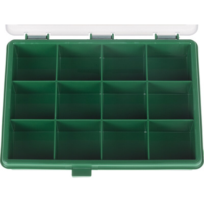RS PRO 12 Cell Green PP Compartment Box, 32mm x 175mm x 143mm