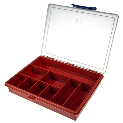 RS PRO 9 Cell Red PP Compartment Box, 43mm x 240mm x 195mm