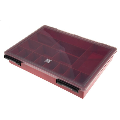 Raaco 15 Cell Red PP Compartment Box, 57mm x 338mm x 260mm