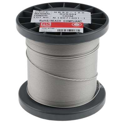 RS PRO Stainless Steel Wire Rope, 100m