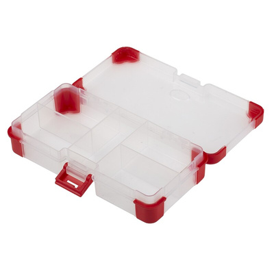 RS PRO 5 Cell Transparent Red Polypropylene Compartment Box, 30mm x 140mm x 80mm