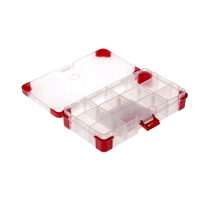 RS PRO 12 Cell Transparent Red Polypropylene, Adjustable Compartment Box, 30mm x 170mm x 100mm
