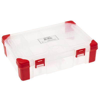 RS PRO 9 Cell Transparent Red Polypropylene, Adjustable Compartment Box, 60mm x 240mm x 170mm