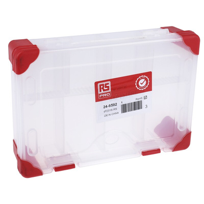 RS PRO 9 Cell Transparent Red Polypropylene, Adjustable Compartment Box, 60mm x 240mm x 170mm