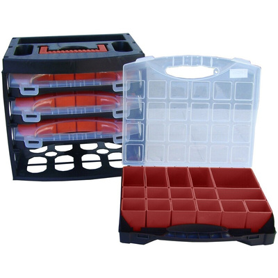 RS PRO 64 Cell Black, Red, Transparent Polypropylene, Adjustable Compartment Box, 300mm x 280mm x 320mm