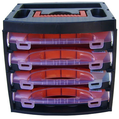 RS PRO 64 Cell Black, Red, Transparent Polypropylene, Adjustable Compartment Box, 300mm x 280mm x 320mm