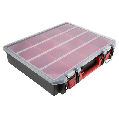 RS PRO 8 Cell Black, Red Polypropylene Compartment Box, 91mm x 416mm x 336mm