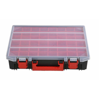 RS PRO 48 Cell Black, Red Polypropylene Compartment Box, 91mm x 416mm x 336mm