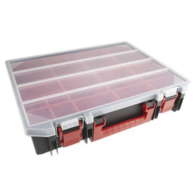 RS PRO 15 Cell Black, Red Polypropylene Compartment Box, 91mm x 416mm x 336mm