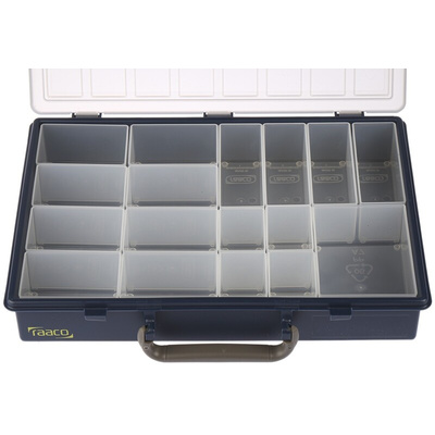 Raaco 17 Cell Grey, Transparent PP Compartment Box, 57mm x 340mm x 265mm
