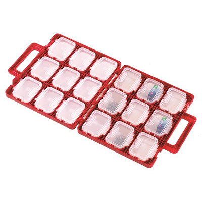 RS PRO 18 Cell Red, White Plastic Compartment Box, 330mm x 330mm x 130mm