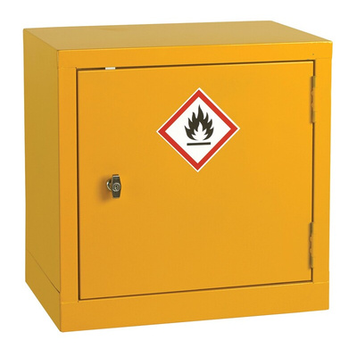 RS PRO Yellow Steel Lockable 1 Door Flammable Cabinet, 457mm x 457mm x 305mm