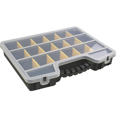 RS PRO 17 Cell Black, Transparent PP, Adjustable Compartment Box, 60mm x 395mm x 305mm