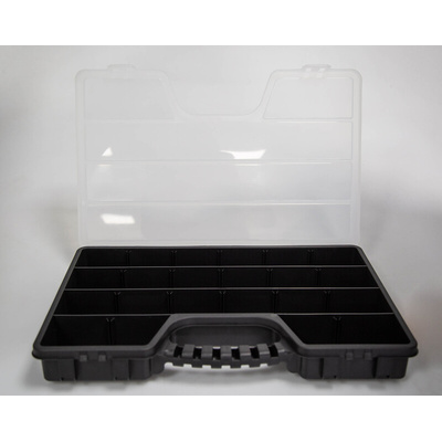 RS PRO 17 Cell Black, Transparent PP, Adjustable Compartment Box, 60mm x 510mm x 330mm