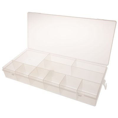 RS PRO 10 Cell Transparent PP Compartment Box, 50mm x 338mm x 153mm