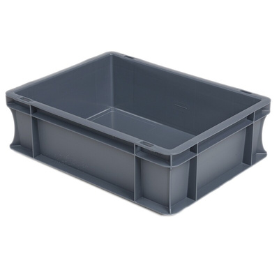 RS PRO 10L Grey PP Small Euro Containers, 120mm x 300mm x 400mm