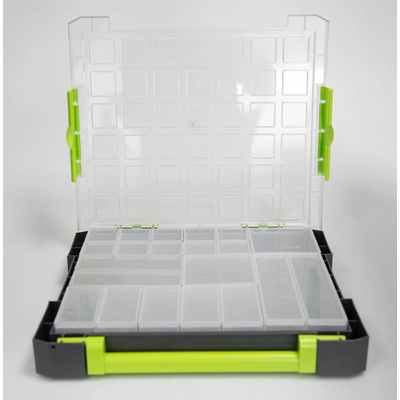 RS PRO 21 Cell Transparent, Grey, Green PP Compartment Box, 425mm x 375mm x 70mm