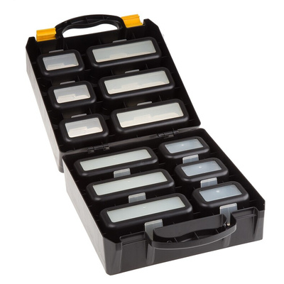RS PRO 12 Cell Black PP Compartment Box, 340mm x 278mm x 145mm