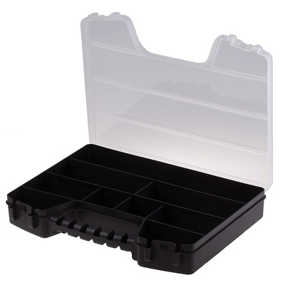 RS PRO 9 Cell Black PP Compartment Box, 50mm x 320mm x 250mm