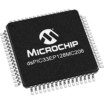 DSPIC33EP128MC206-I/PT Microchip DSPIC33EP128MC206, 16bit Digital Signal Processor 70MHz 128 kB Flash 64-Pin TQFP