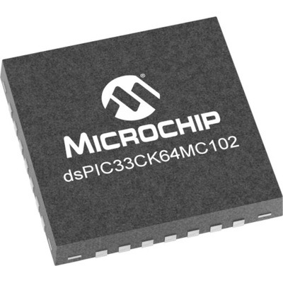 DSPIC33CK64MC102-I/2N Microchip dsPIC33CK64MC10X, 16bit Digital Signal Processor 100MHz 64 kB Flash 28-Pin SSOP/UQFN