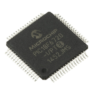 Microchip PIC18F6720-I/PT, 8bit PIC Microcontroller, PIC18F, 25MHz, 1.024 kB, 128 kB Flash, 64-Pin TQFP