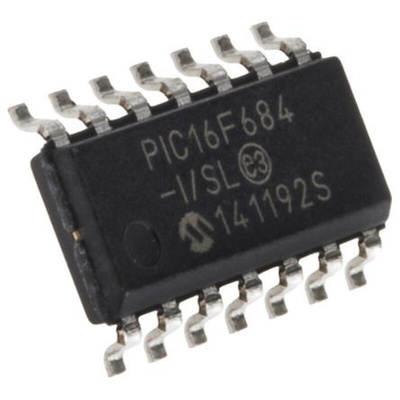 Microchip PIC16F684-I/SL, 8bit PIC Microcontroller, PIC16F, 20MHz, 2048 x 14 words, 256 B Flash, 14-Pin SOIC
