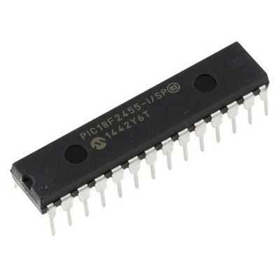 Microchip PIC18F2455-I/SP, 8bit PIC Microcontroller, PIC18F, 48MHz, 24 kB, 256 B Flash, 28-Pin SPDIP
