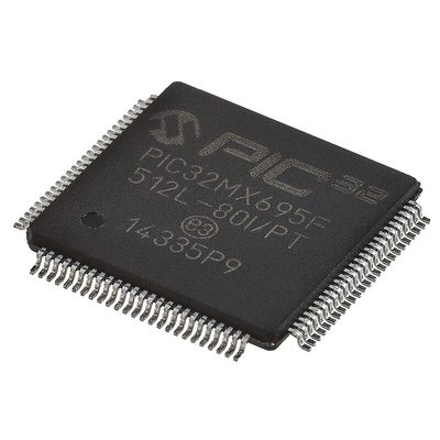 Microchip PIC32MX695F512L-80I/PT, 32bit PIC Microcontroller, PIC32MX, 80MHz, 12 kB, 512 kB Flash, 100-Pin TQFP