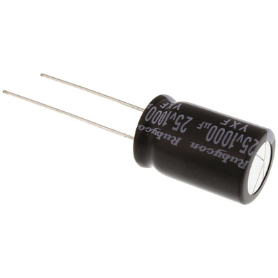 Rubycon 1000μF Electrolytic Capacitor 25V dc, Through Hole - 25YXF1000M12.5X20