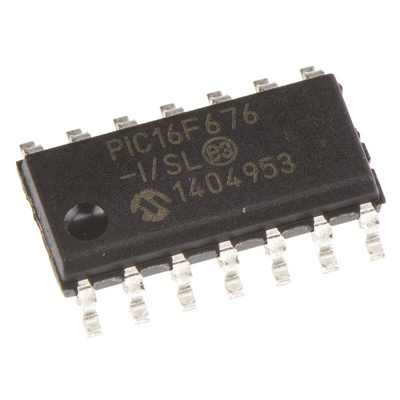 Microchip PIC16F676-I/SL, 8bit PIC Microcontroller, PIC16F, 20MHz, 1024 x 14 words, 128 B Flash, 14-Pin SOIC