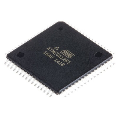 Microchip ATMEGA1281-16AU, 8bit AVR Microcontroller, ATmega, 16MHz, 128 kB Flash, 64-Pin TQFP