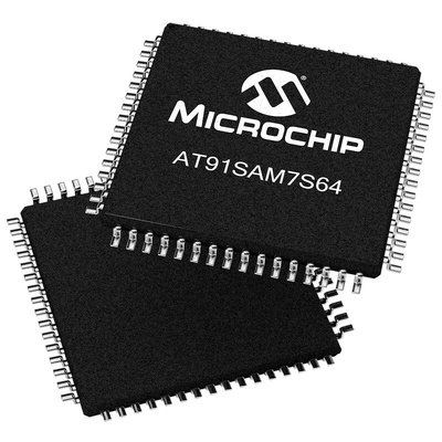Microchip AT91SAM7S64C-AU, 32bit ARM7TDMI Microcontroller, AT91, 55MHz, 64 kB Flash, 64-Pin LQFP