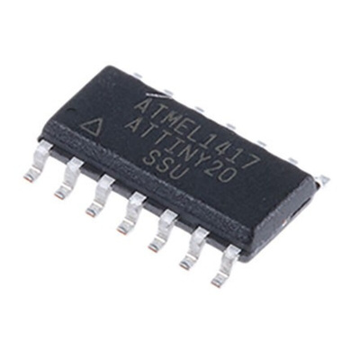 Microchip ATTINY20-SSU, 8bit AVR Microcontroller, ATtiny20, 12MHz, 2 kB Flash, 14-Pin SOIC