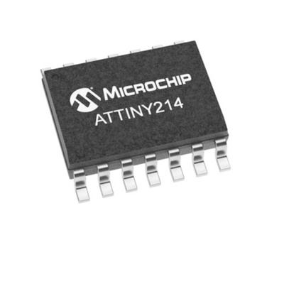 Microchip ATTINY214-SSN, 8bit AVR Microcontroller, ATtiny214, 20MHz, 2 kB Flash, 14-Pin SOIC