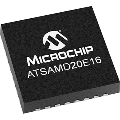 Microchip ATSAMD20E16A-MU, 32bit ARM Cortex M0+ Microcontroller, ATSAMD, 48MHz, 64 kB Flash, 32-Pin QFN