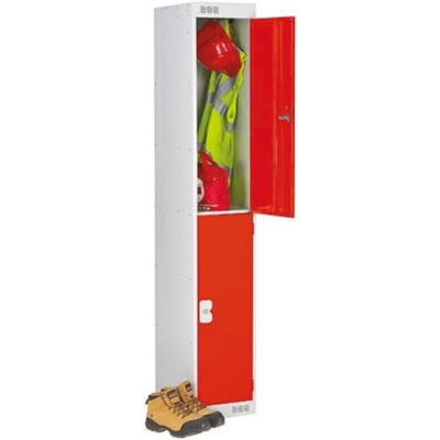 2 Door Steel Red Industrial Locker, 1800 mm x 300 mm x 450mm