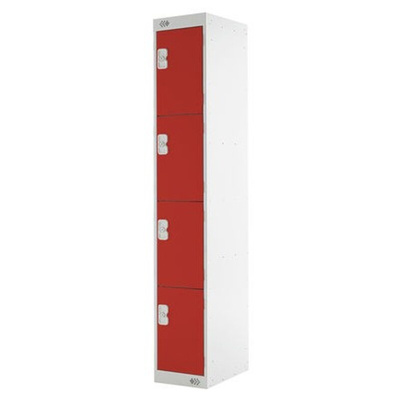 4 Door Steel Red Industrial Locker, 1800 mm x 300 mm x 450mm
