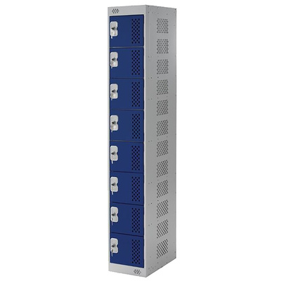 RS PRO 8 Door Vented Mild Steel Blue Locker, 1800 mm x 300 mm x 450mm