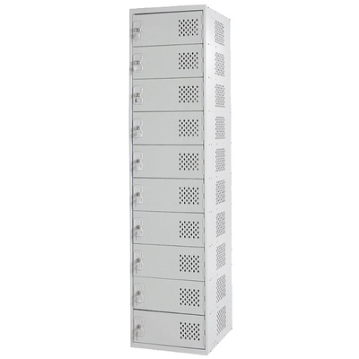 RS PRO 10 Door Vented Mild Steel Grey Laptop Charging Locker, 1800 mm x 450 mm x 450mm