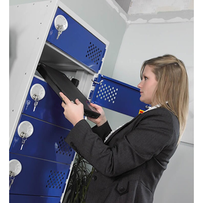 RS PRO 10 Door Vented Mild Steel Blue Laptop Charging Locker, 1800 mm x 450 mm x 450mm